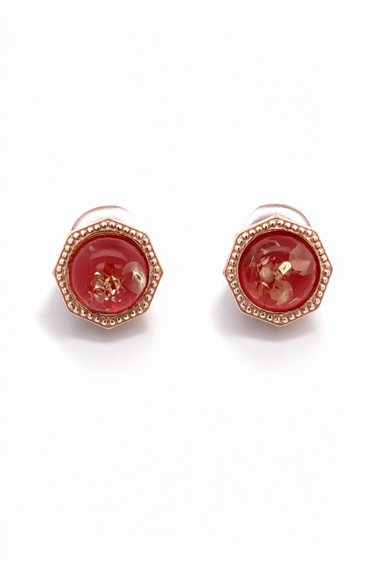 Round Pink Amber Silver Stud Earrings — DARVIN (Pre-Order)