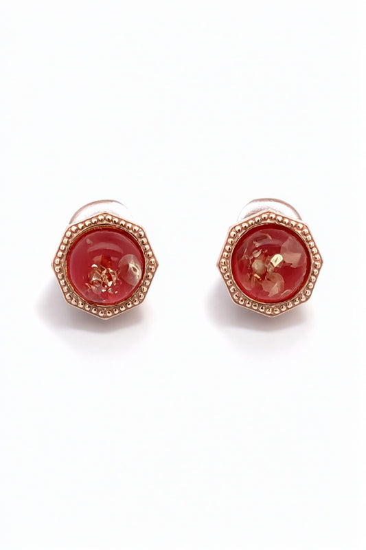 Round Pink Amber Silver Stud Earrings — DARVIN (Pre-Order)