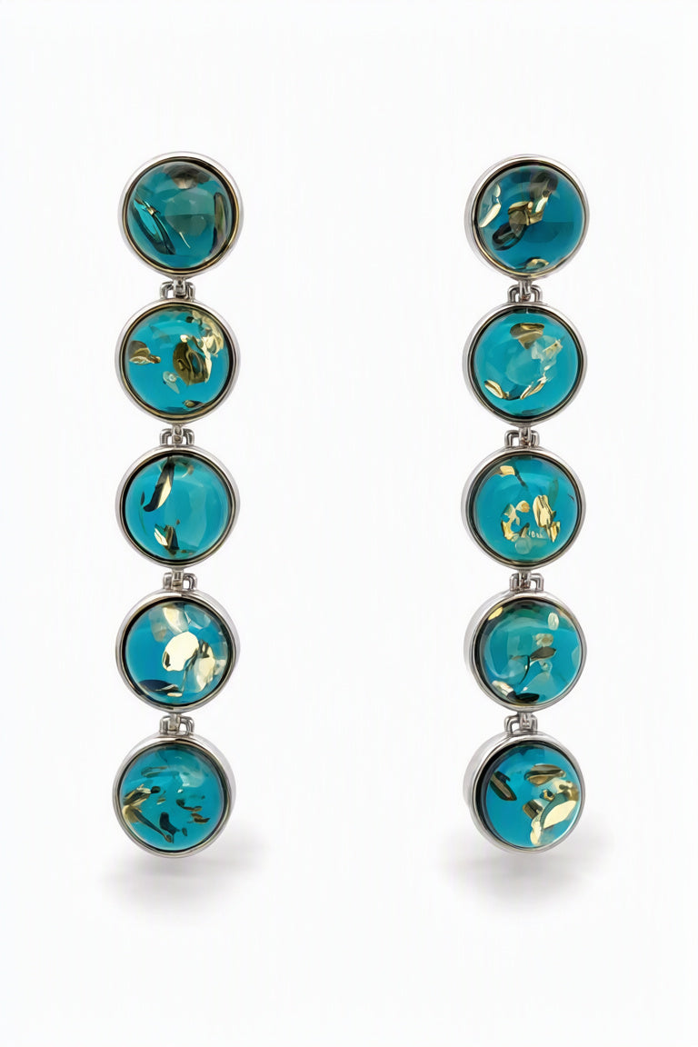 Round Greenish-Blue Amber Silver Stud Earrings — DARVIN (Pre-Order)