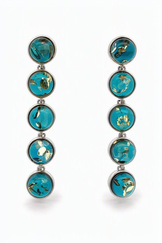 Round Greenish-Blue Amber Silver Stud Earrings — DARVIN (Pre-Order)