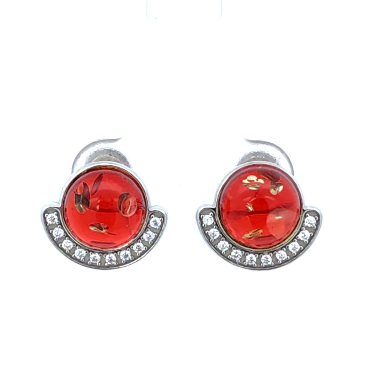 Round Ruby Red, Colorless Amber Silver Stud Earrings — DARVIN (Pre-Order)