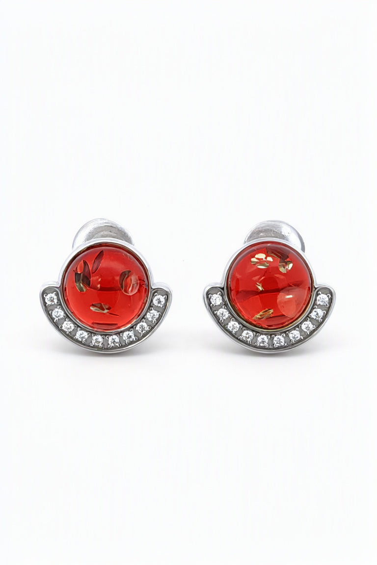 Round Ruby Red, Colorless Amber Silver Stud Earrings — DARVIN (Pre-Order)