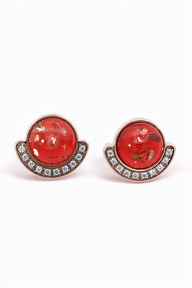 Round Ruby Red, Colorless Amber Silver Stud Earrings — DARVIN (Pre-Order)