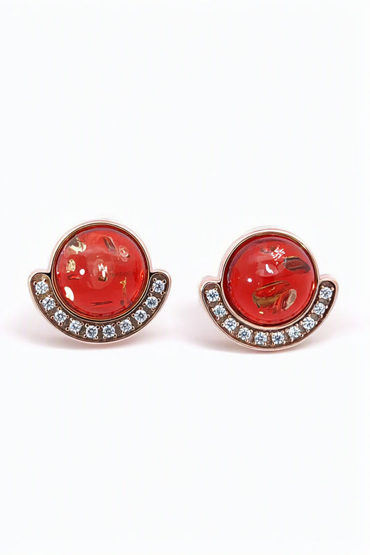 Round Ruby Red, Colorless Amber Silver Stud Earrings — DARVIN (Pre-Order)