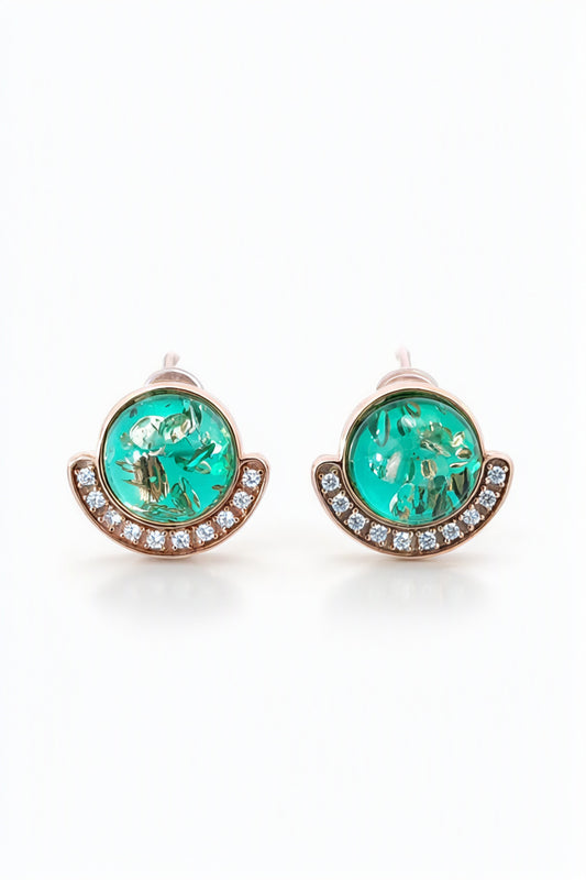 Round Emerald Green, Colorless Amber Silver Stud Earrings — DARVIN (Pre-Order)