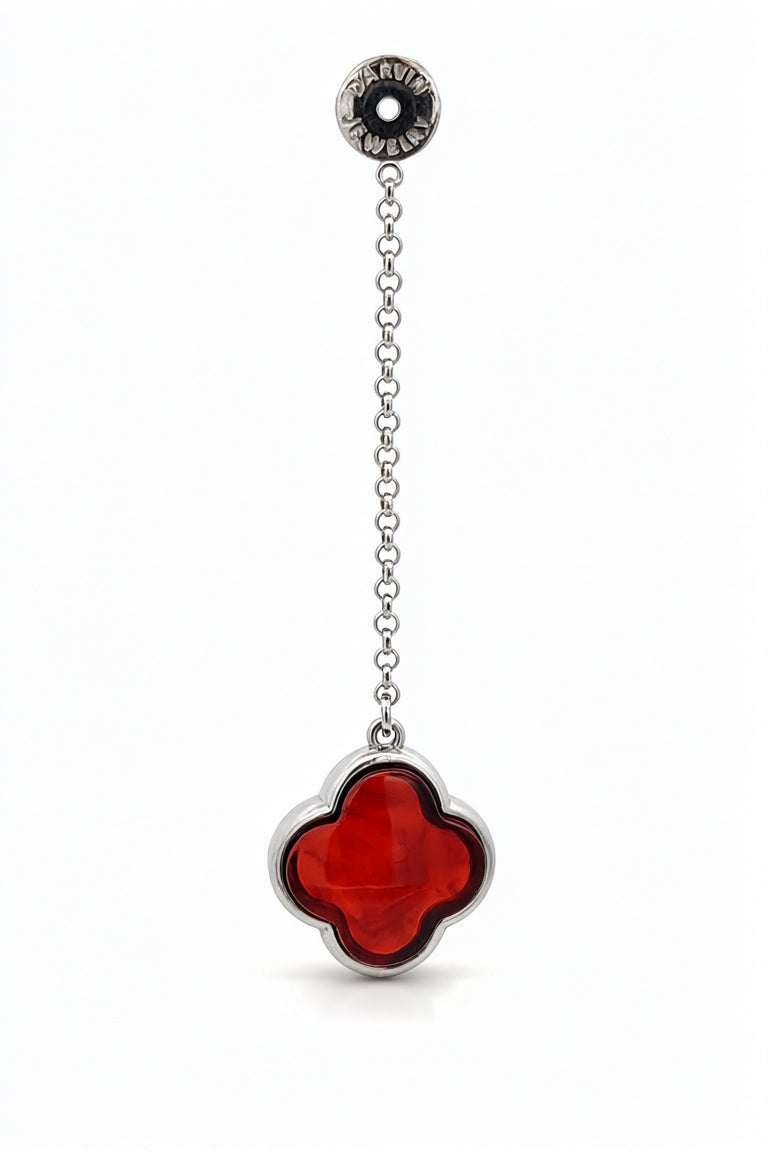 Four-Leaf Clover Cognac Amber Silver Earring Charm — DARVIN (Pre-Order)
