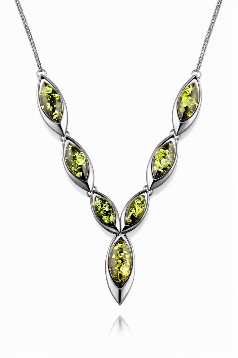 Marquise Green Amber Silver Necklace — DARVIN (Pre-Order)