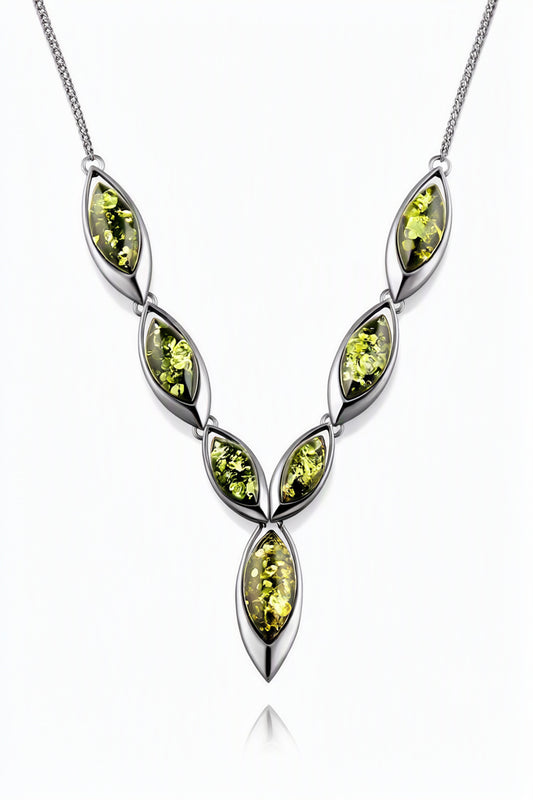 Marquise Green Amber Silver Necklace — DARVIN (Pre-Order)