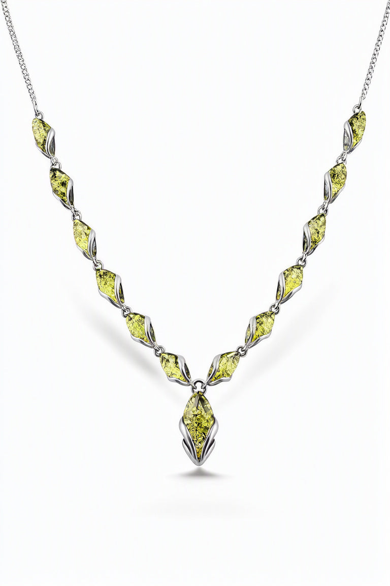 Marquise Green Amber Silver Necklace — DARVIN (Pre-Order)