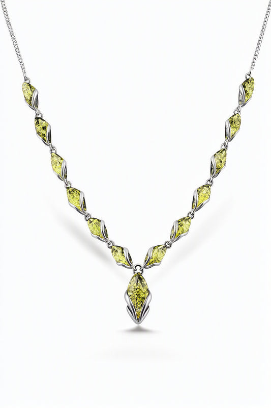 Marquise Green Amber Silver Necklace — DARVIN (Pre-Order)
