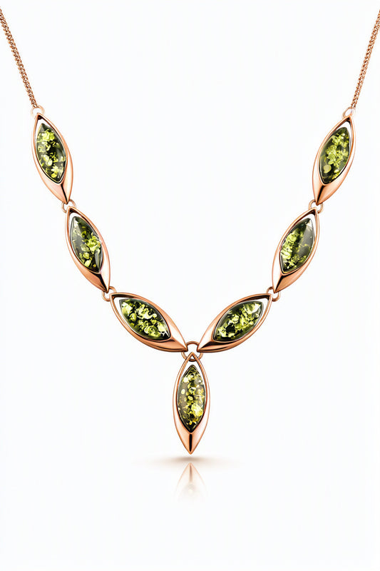 Marquise Green Amber Silver Necklace — DARVIN (Pre-Order)