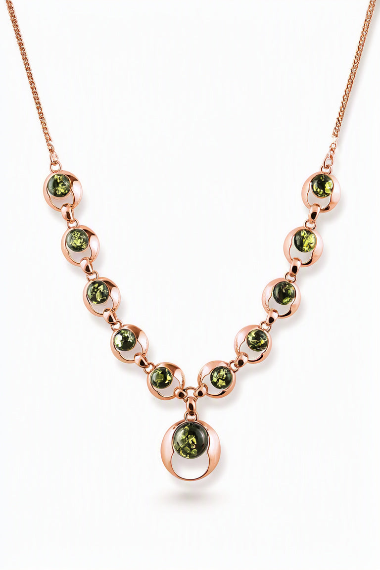 Round Green Amber Silver Necklace — DARVIN (Pre-Order)