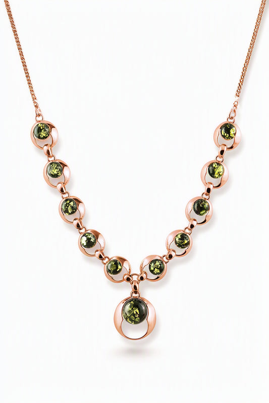 Round Green Amber Silver Necklace — DARVIN (Pre-Order)