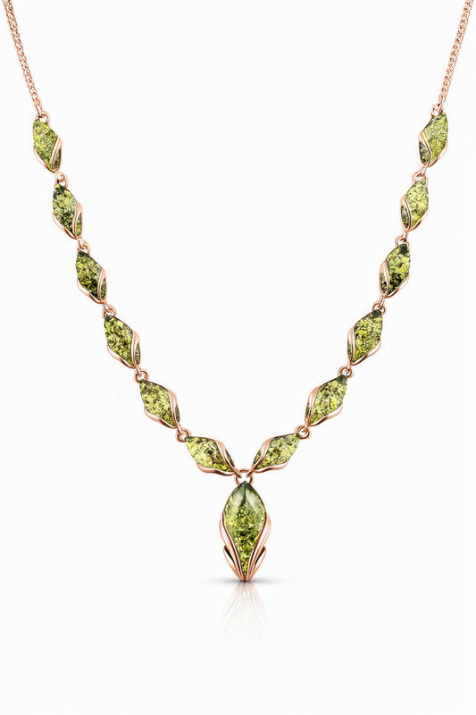 Marquise Green Amber Silver Necklace — DARVIN (Pre-Order)