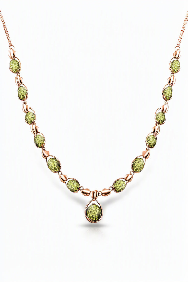 Oval Green Amber Silver Necklace — DARVIN (Pre-Order)