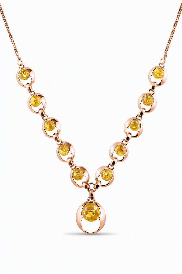 Round Lemon Amber Silver Necklace — DARVIN (Pre-Order)