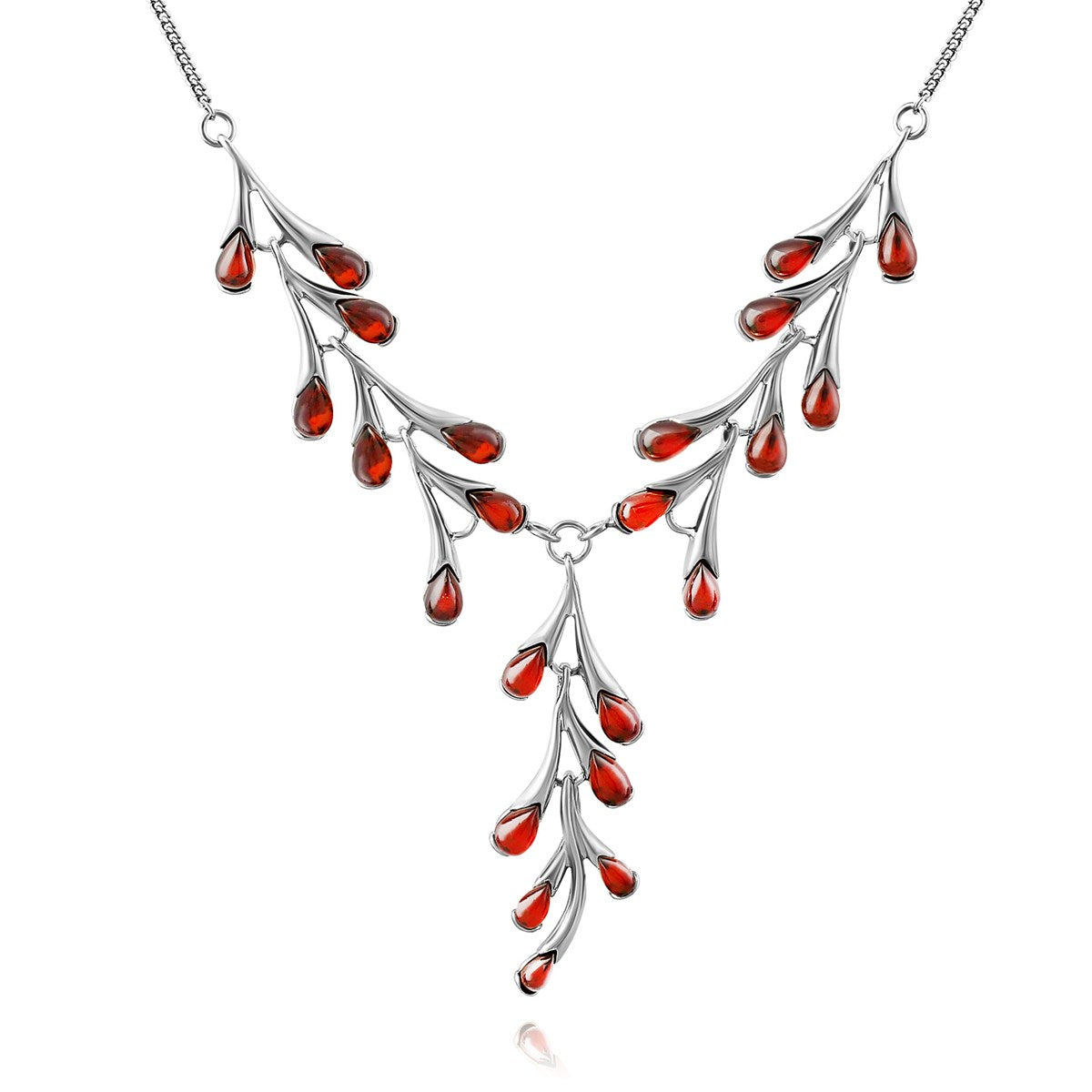 Teardrop Cognac Amber Silver Necklace — DARVIN (Pre-Order)