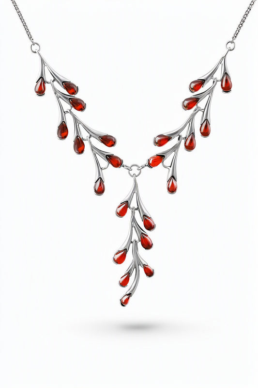 Teardrop Cognac Amber Silver Necklace — DARVIN (Pre-Order)