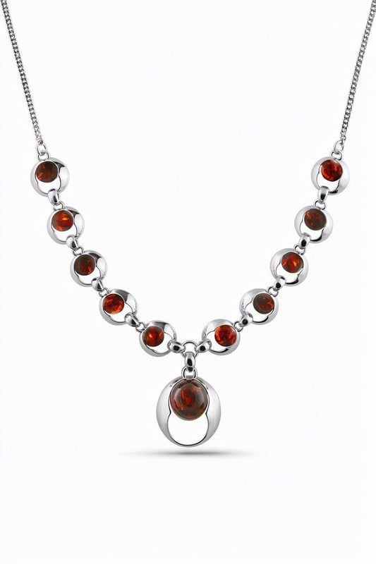 Round Cognac Amber Silver Necklace — DARVIN (Pre-Order)