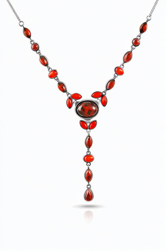 Oval Cognac Amber Silver Necklace — DARVIN (Pre-Order)