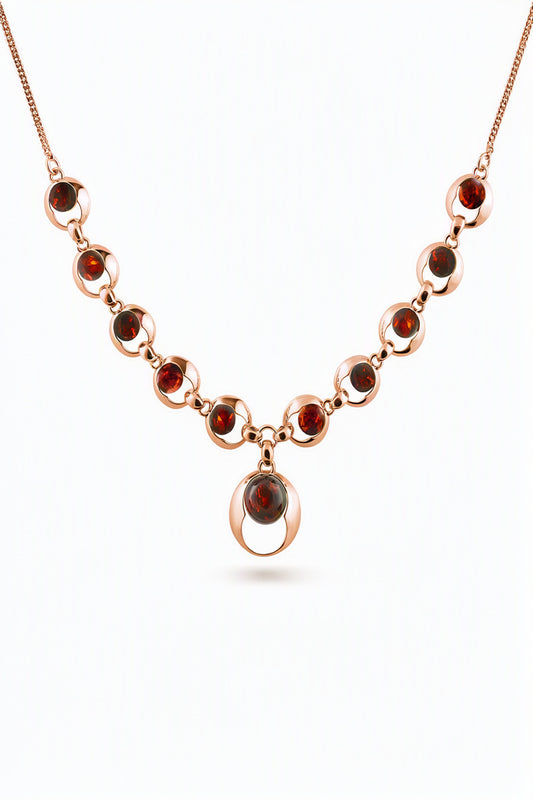 Round Cognac Amber Silver Necklace — DARVIN (Pre-Order)