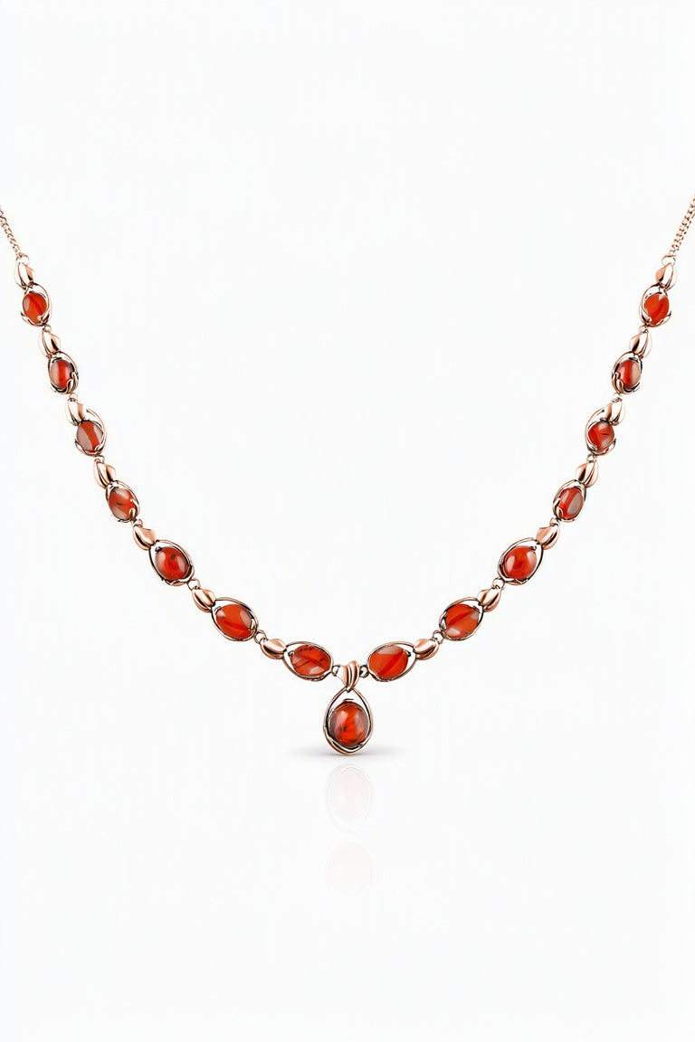 Oval Cognac Amber Silver Necklace — DARVIN (Pre-Order)