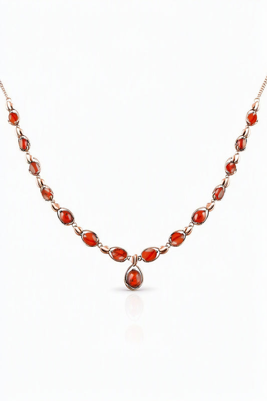 Oval Cognac Amber Silver Necklace — DARVIN (Pre-Order)