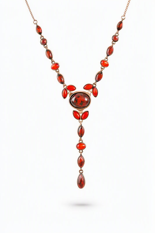 Oval Cognac Amber Silver Necklace — DARVIN (Pre-Order)
