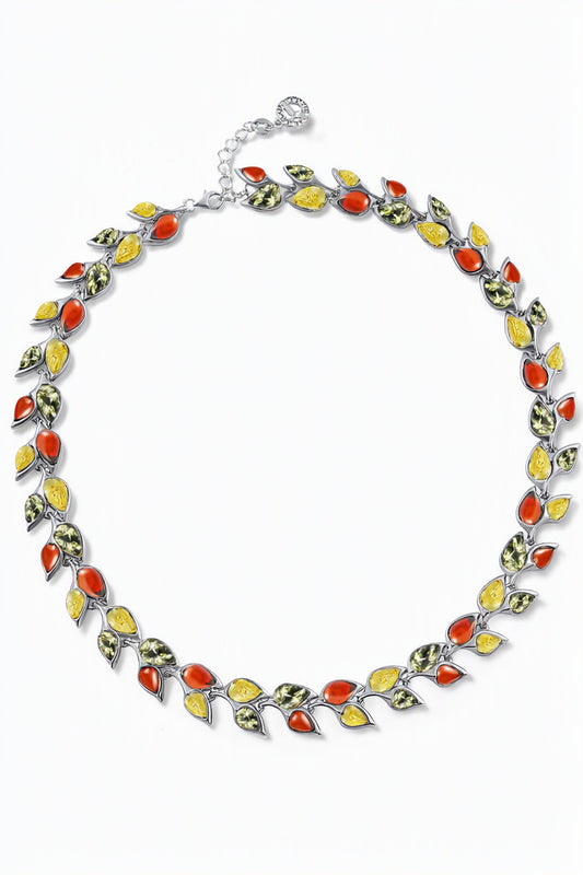 Teardrop Mixed Amber Silver Necklace — DARVIN (Pre-Order)