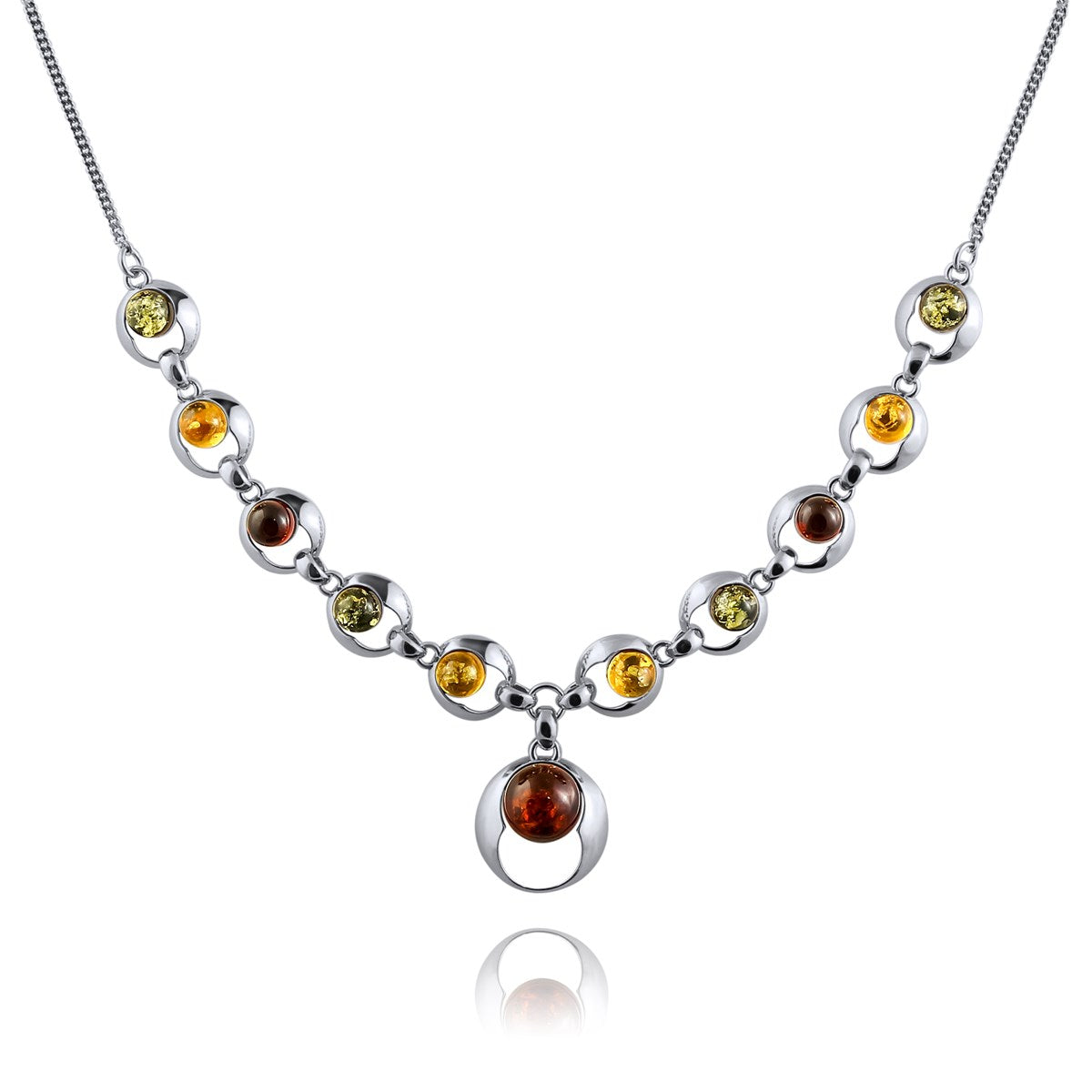 Round Mixed Amber Silver Necklace — DARVIN (Pre-Order)