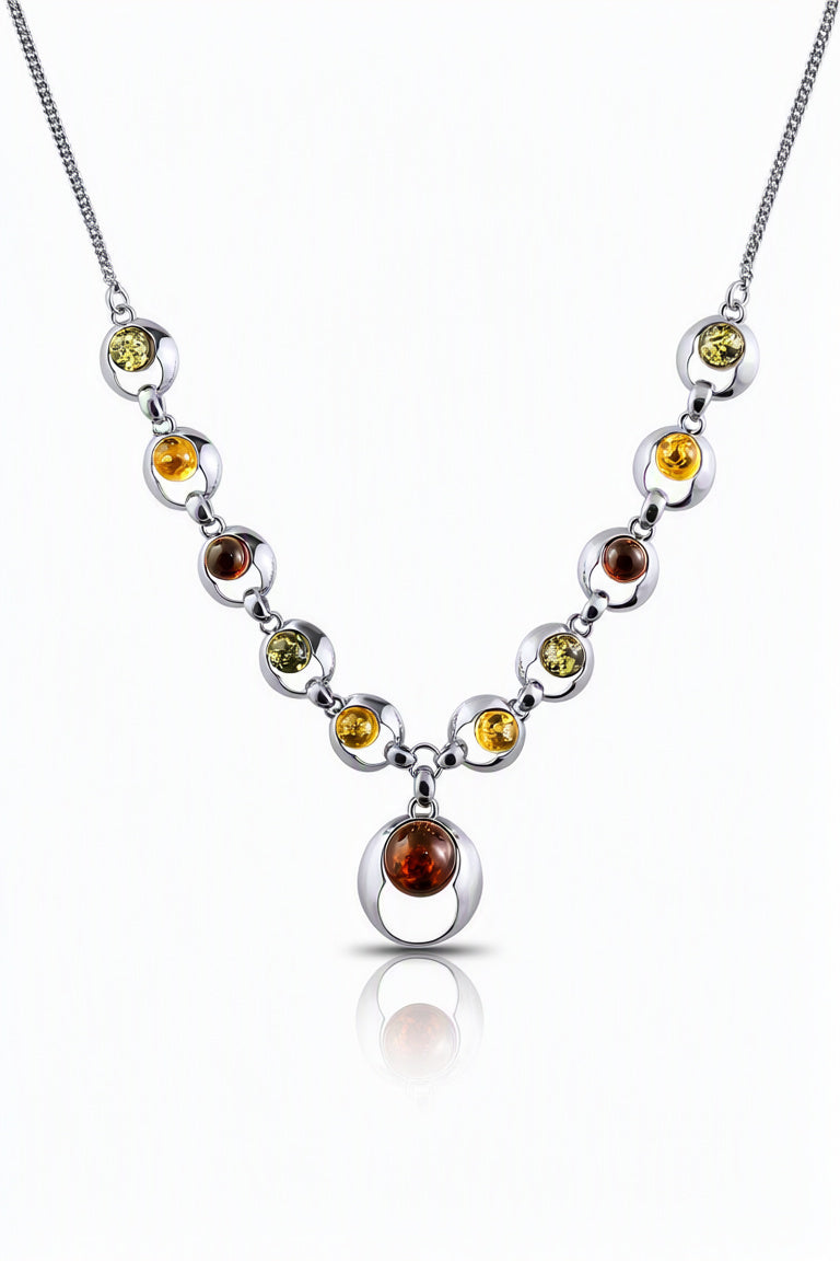 Round Mixed Amber Silver Necklace — DARVIN (Pre-Order)