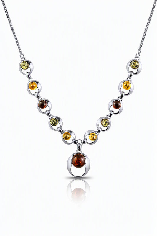 Round Mixed Amber Silver Necklace — DARVIN (Pre-Order)