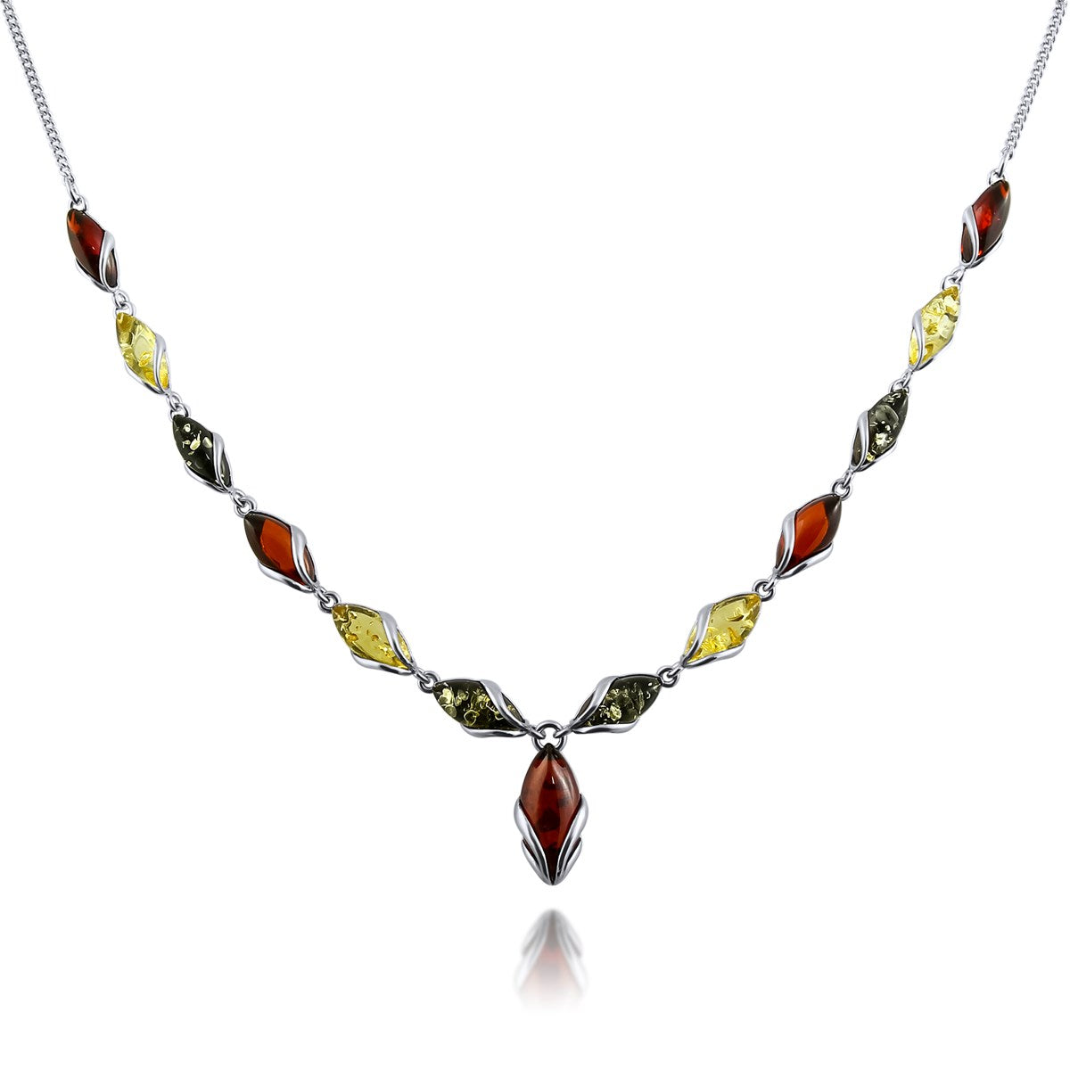 Marquise Mixed Amber Silver Necklace — DARVIN (Pre-Order)
