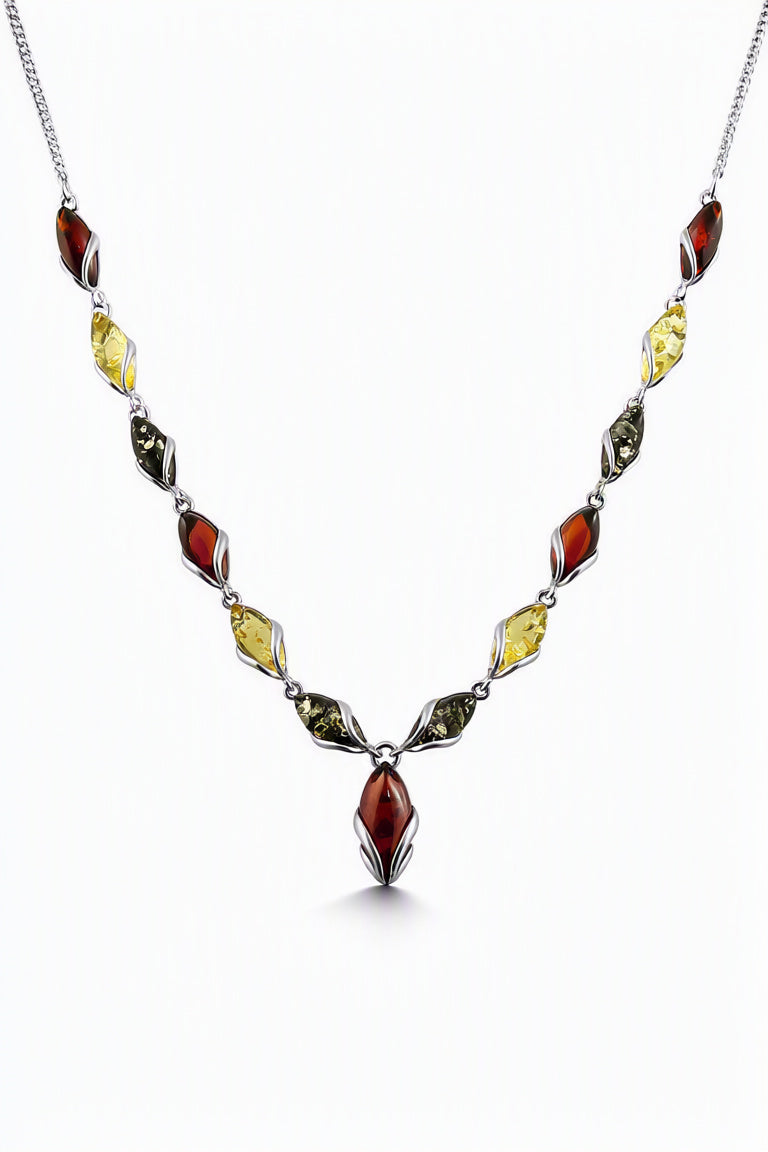 Marquise Mixed Amber Silver Necklace — DARVIN (Pre-Order)