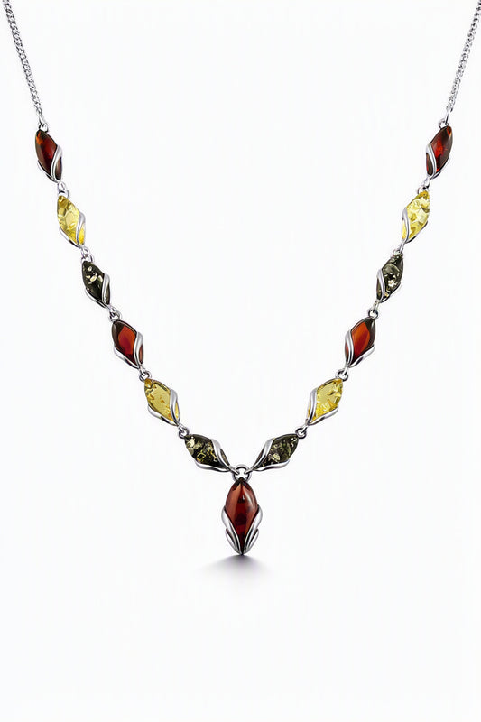 Marquise Mixed Amber Silver Necklace — DARVIN (Pre-Order)