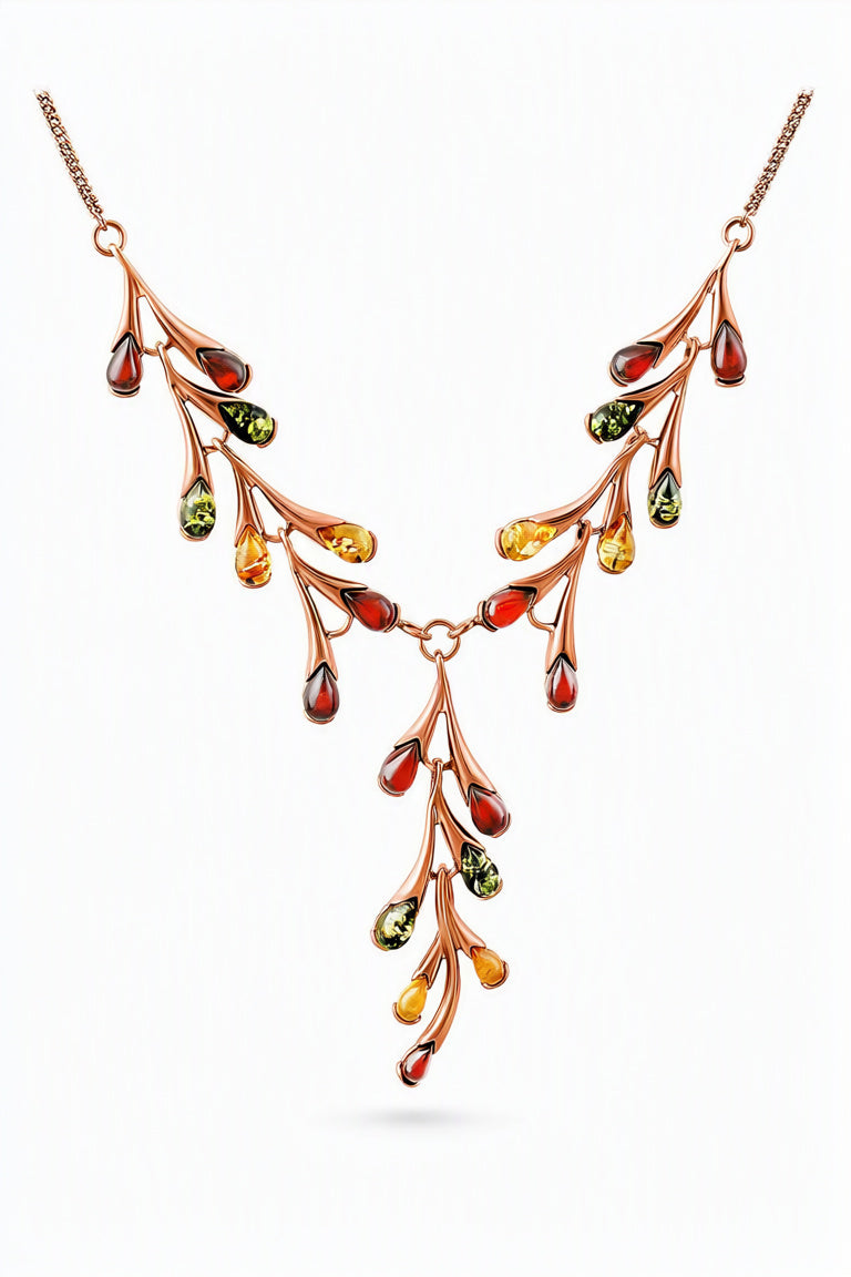 Teardrop Mixed Amber Silver Necklace — DARVIN (Pre-Order)