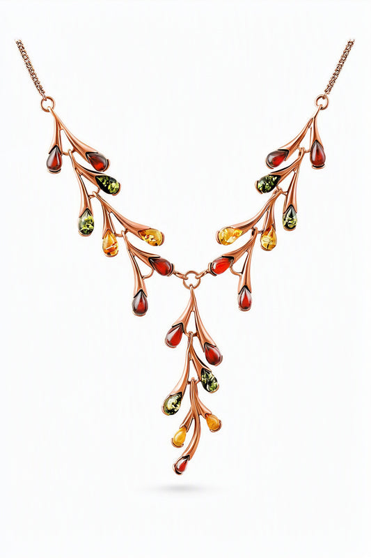 Teardrop Mixed Amber Silver Necklace — DARVIN (Pre-Order)