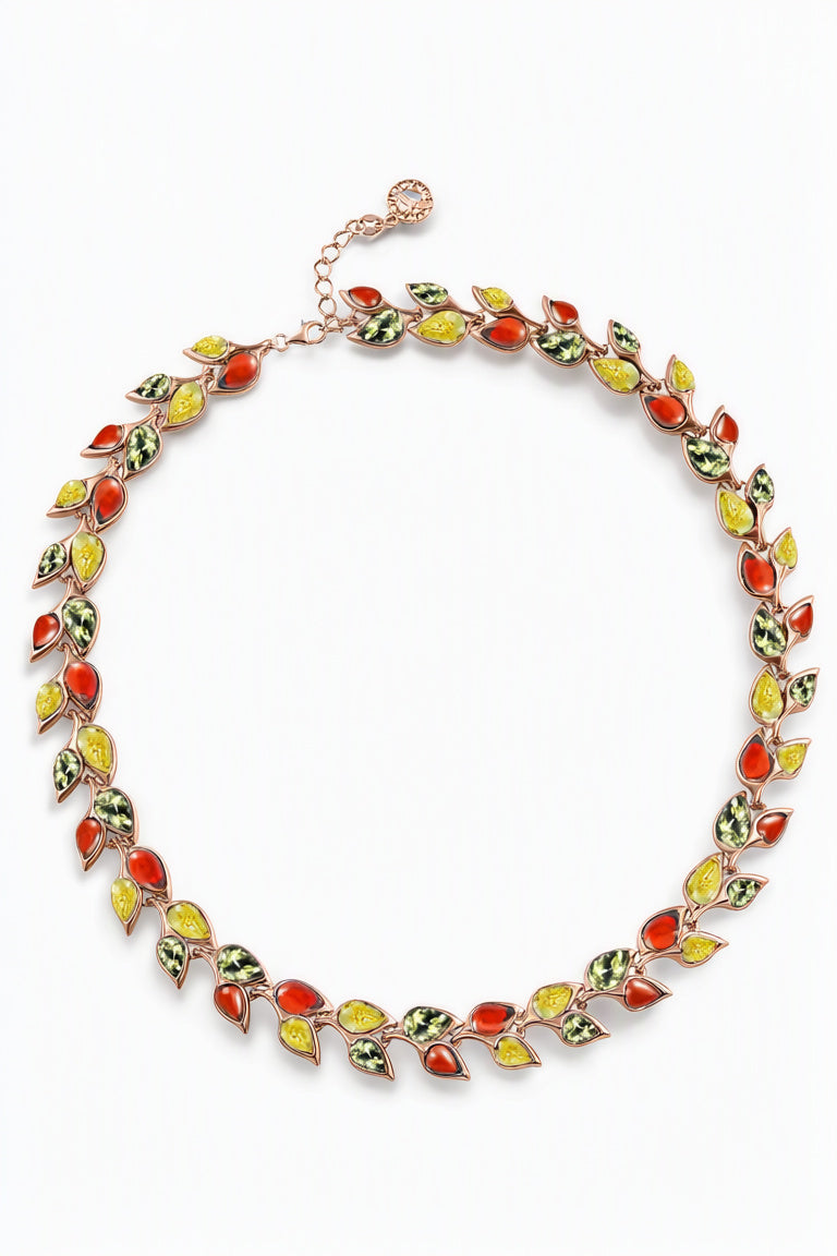 Teardrop Mixed Amber Silver Necklace — DARVIN (Pre-Order)