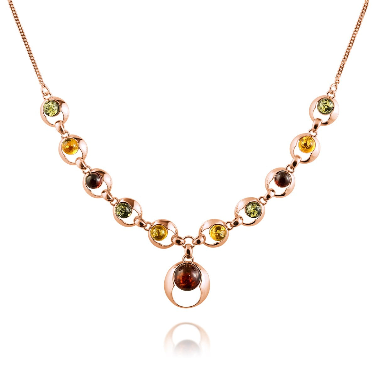 Round Mixed Amber Silver Necklace — DARVIN (Pre-Order)
