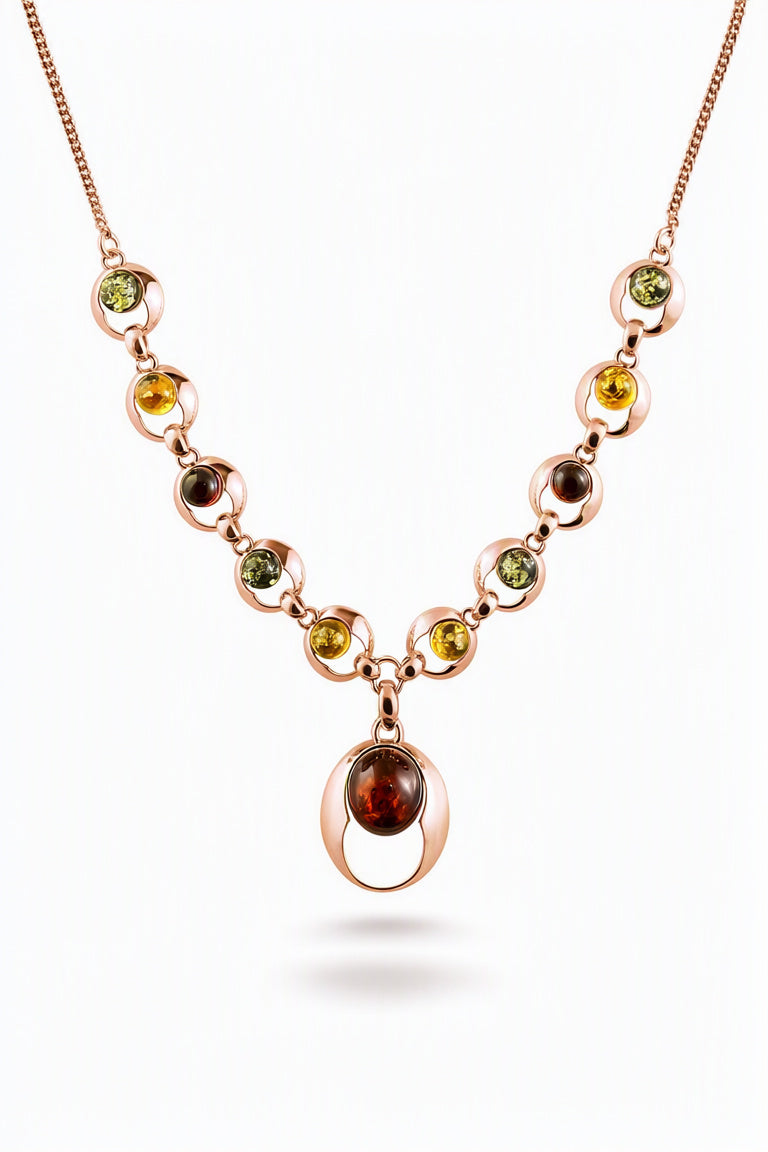 Round Mixed Amber Silver Necklace — DARVIN (Pre-Order)