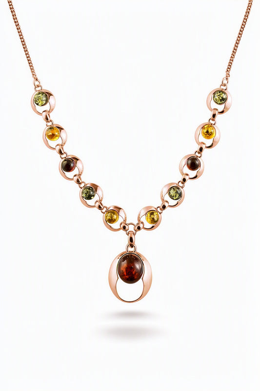 Round Mixed Amber Silver Necklace — DARVIN (Pre-Order)