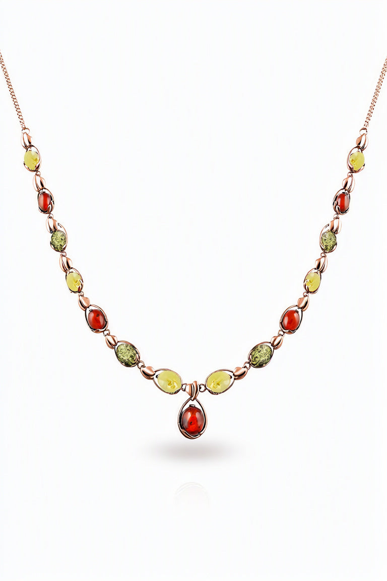 Oval Mixed Amber Silver Necklace — DARVIN (Pre-Order)