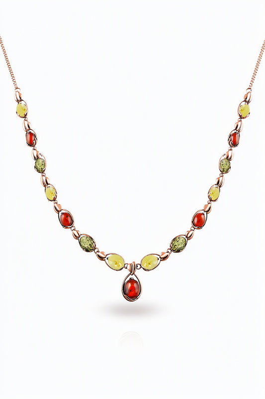 Oval Mixed Amber Silver Necklace — DARVIN (Pre-Order)