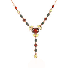 Oval Mixed Amber Silver Necklace — DARVIN (Pre-Order)
