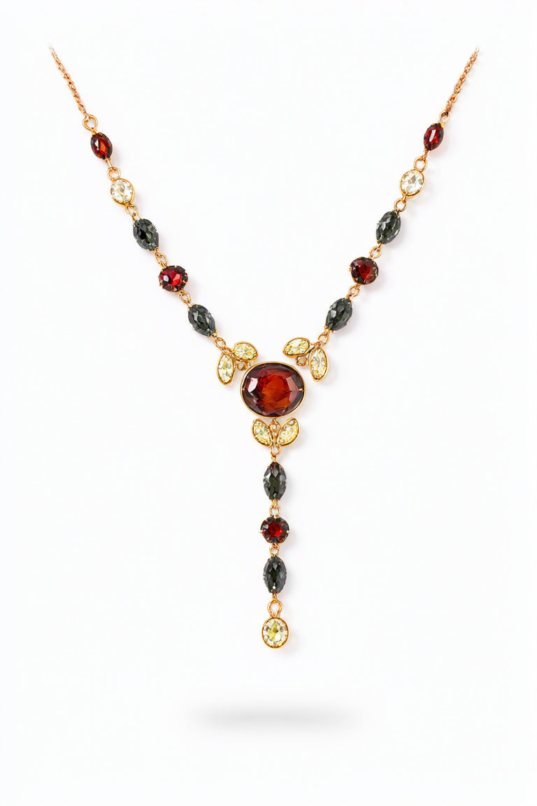 Oval Mixed Amber Silver Necklace — DARVIN (Pre-Order)