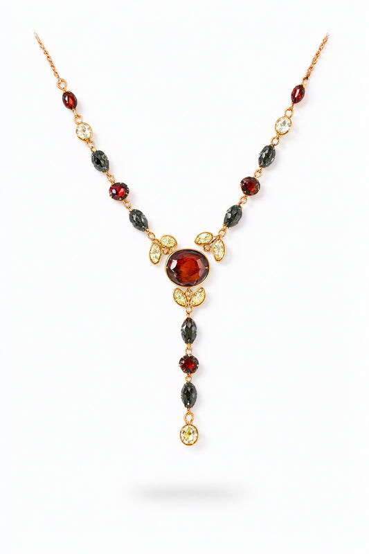 Oval Mixed Amber Silver Necklace — DARVIN (Pre-Order)
