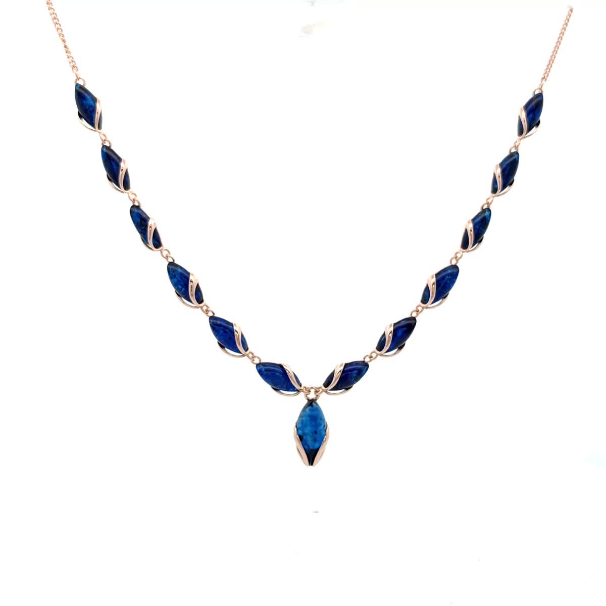 Marquise Treated Blue Amber Silver Necklace — DARVIN (Pre-Order)