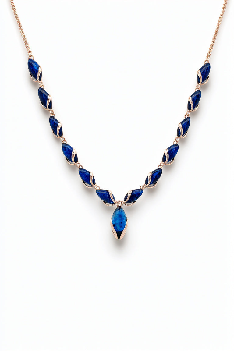 Marquise Treated Blue Amber Silver Necklace — DARVIN (Pre-Order)