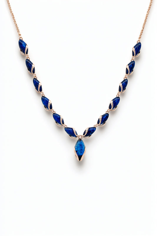 Marquise Treated Blue Amber Silver Necklace — DARVIN (Pre-Order)