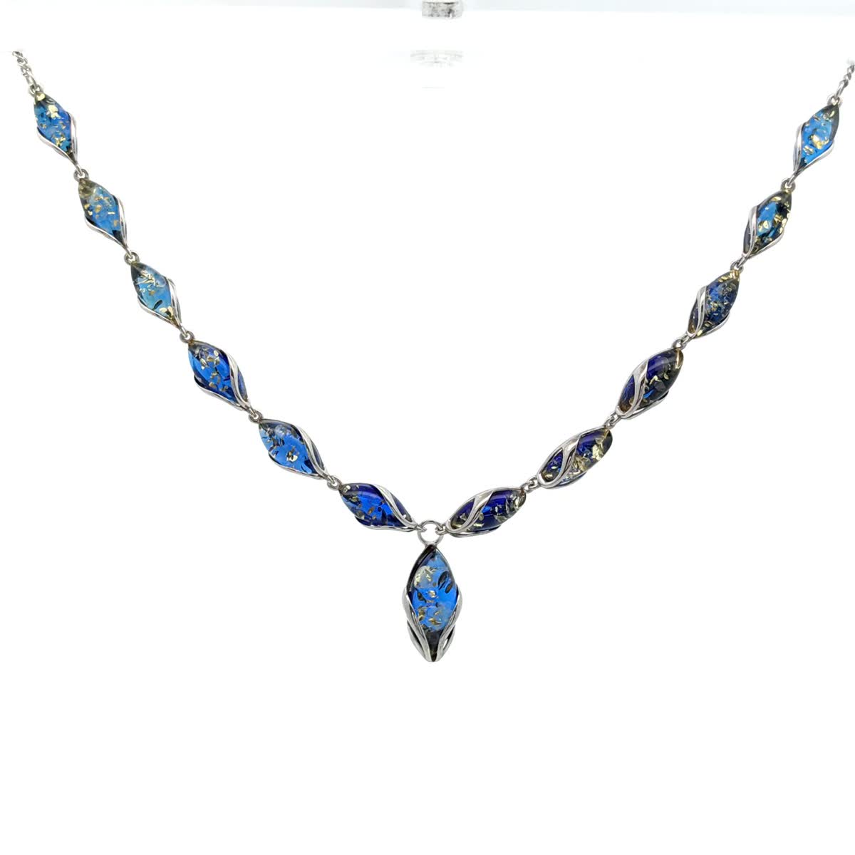 Marquise Sapphire Blue Amber Silver Necklace — DARVIN (Pre-Order)